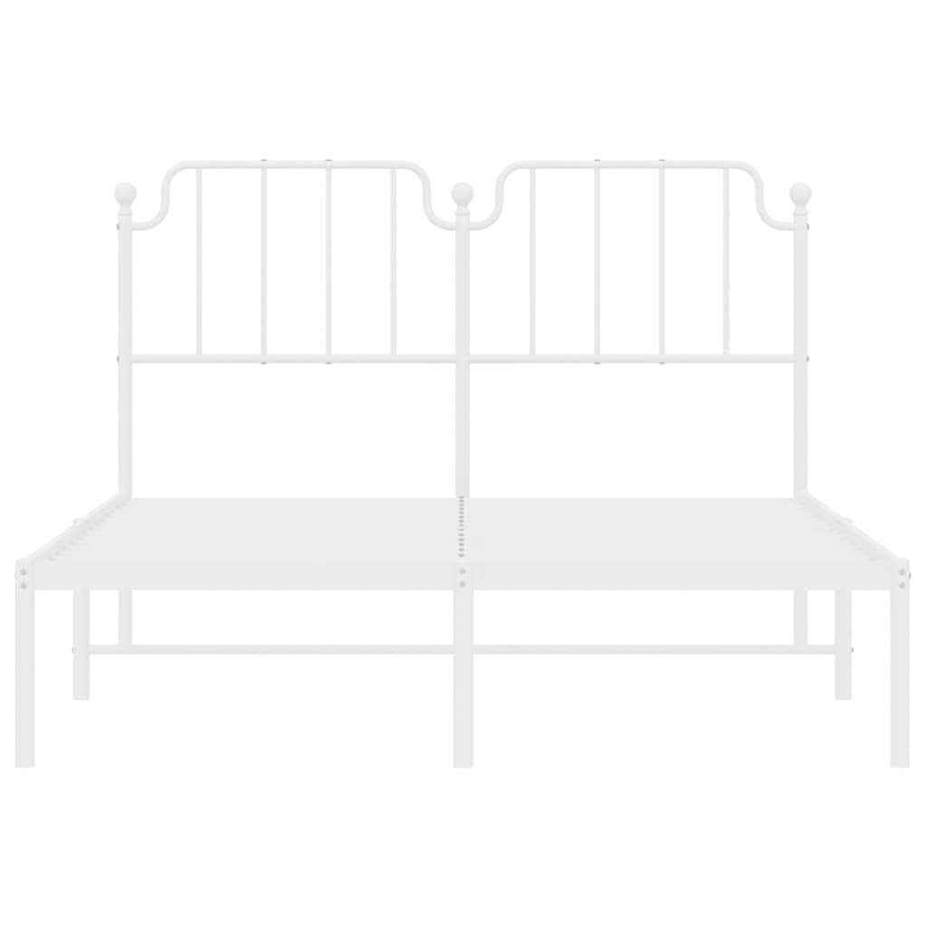 Elegant White Metal Bed Frame with Headboard 140x190cm