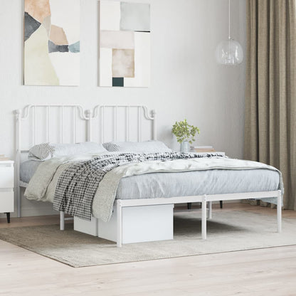 Elegant White Metal Bed Frame with Headboard 140x190cm