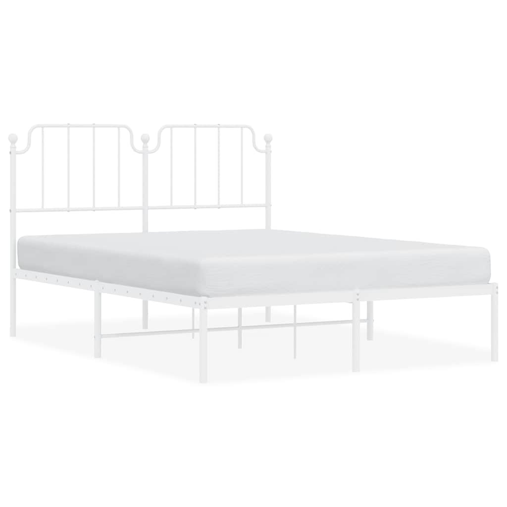 White Metal Bed Frame with Headboard 150x200cm - No Mattress