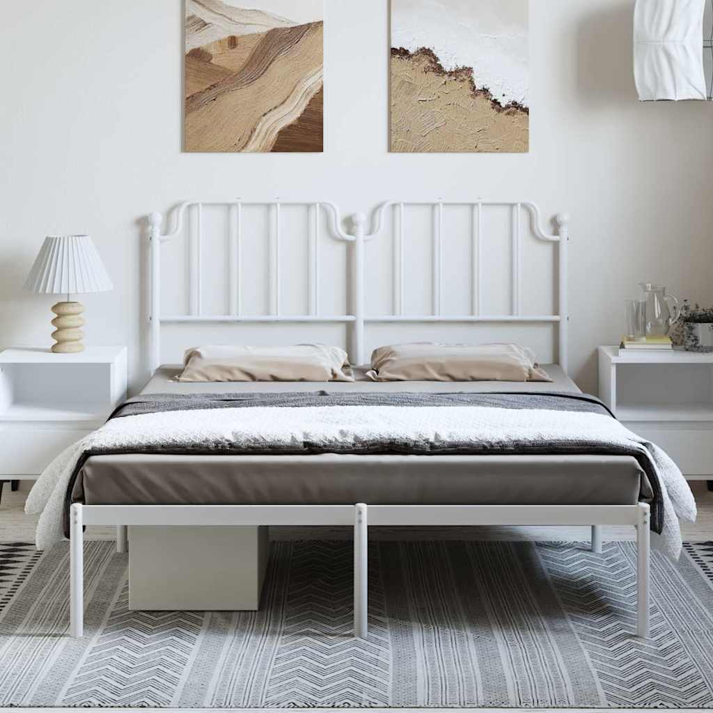 White Metal Bed Frame with Headboard 150x200cm - No Mattress