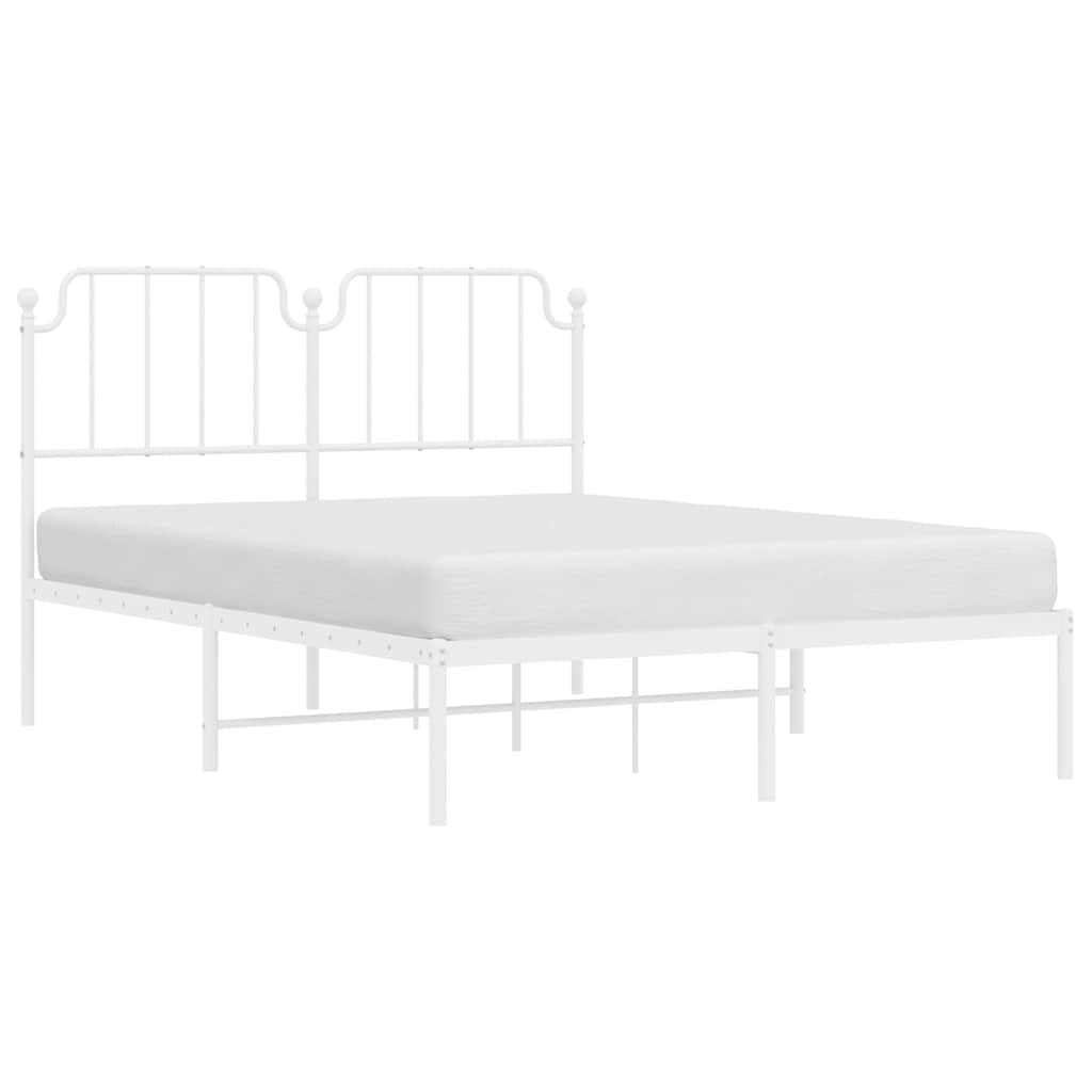 White Metal Bed Frame with Headboard 150x200cm - No Mattress