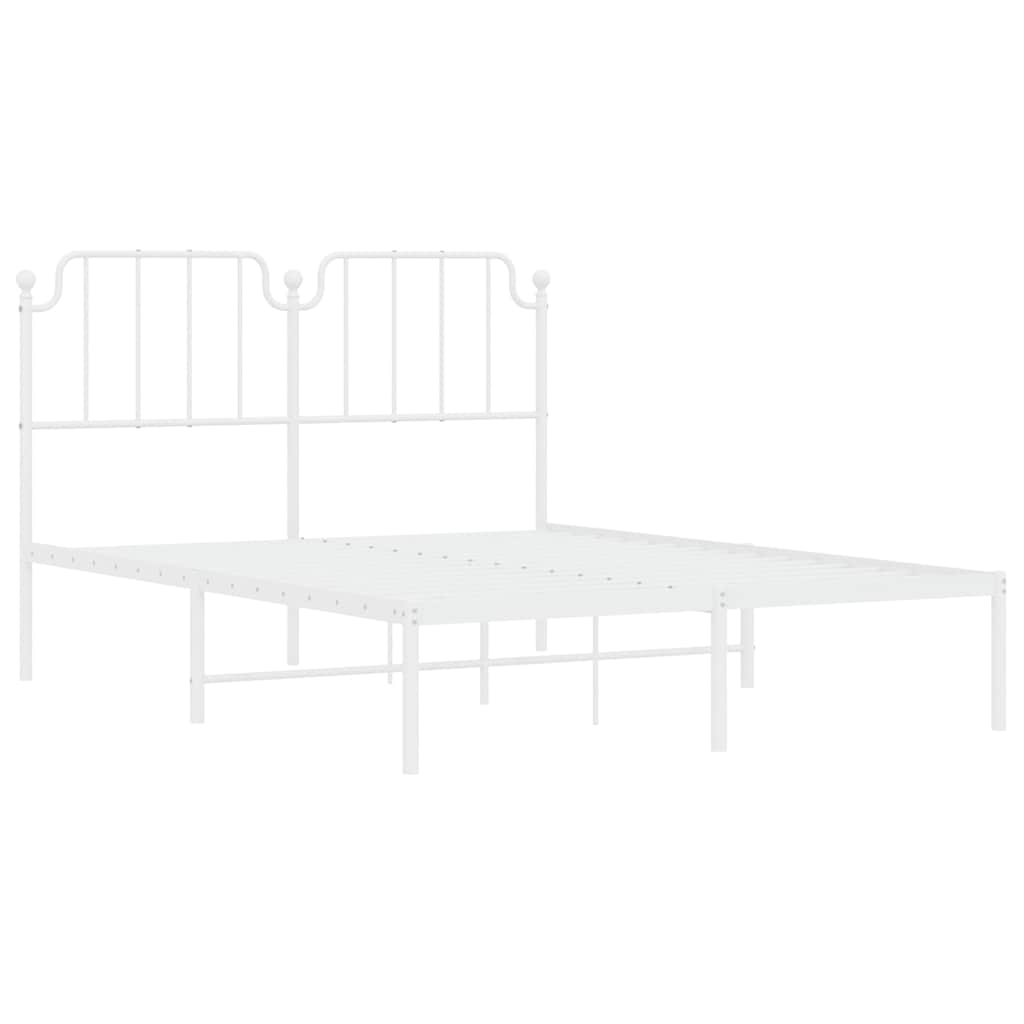 White Metal Bed Frame with Headboard 150x200cm - No Mattress