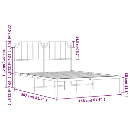 White Metal Bed Frame with Headboard 150x200cm - No Mattress