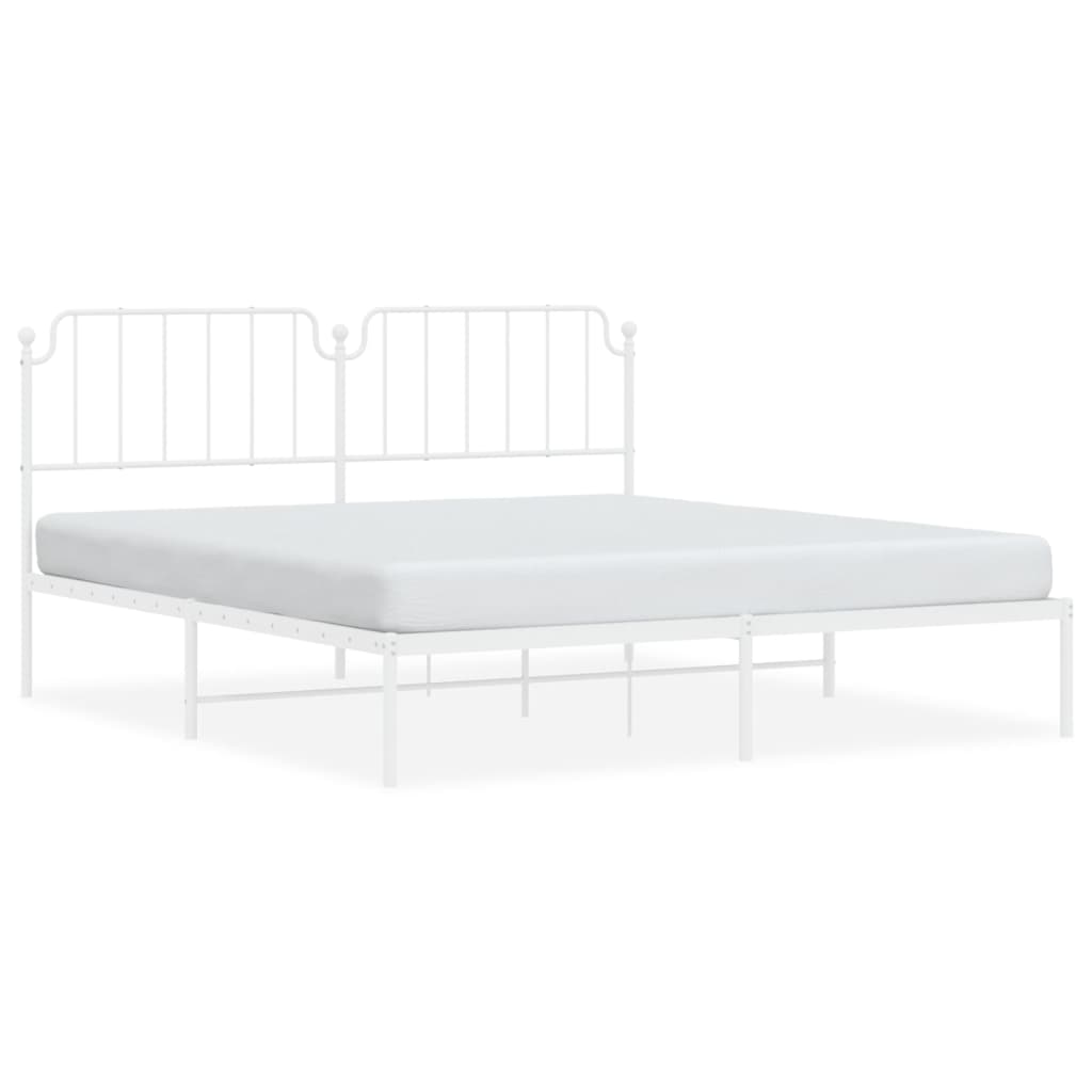 White Metal Bed Frame with Headboard - 160x200cm, No Mattress