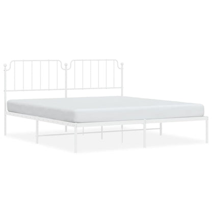 White Metal Bed Frame with Headboard - 160x200cm, No Mattress