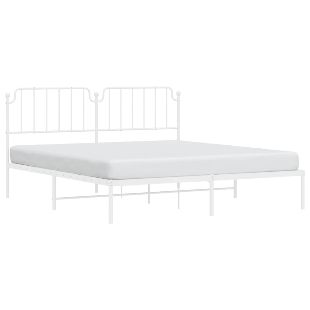 White Metal Bed Frame with Headboard - 160x200cm, No Mattress