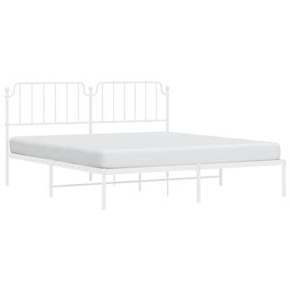 White Metal Bed Frame with Headboard - 160x200cm, No Mattress