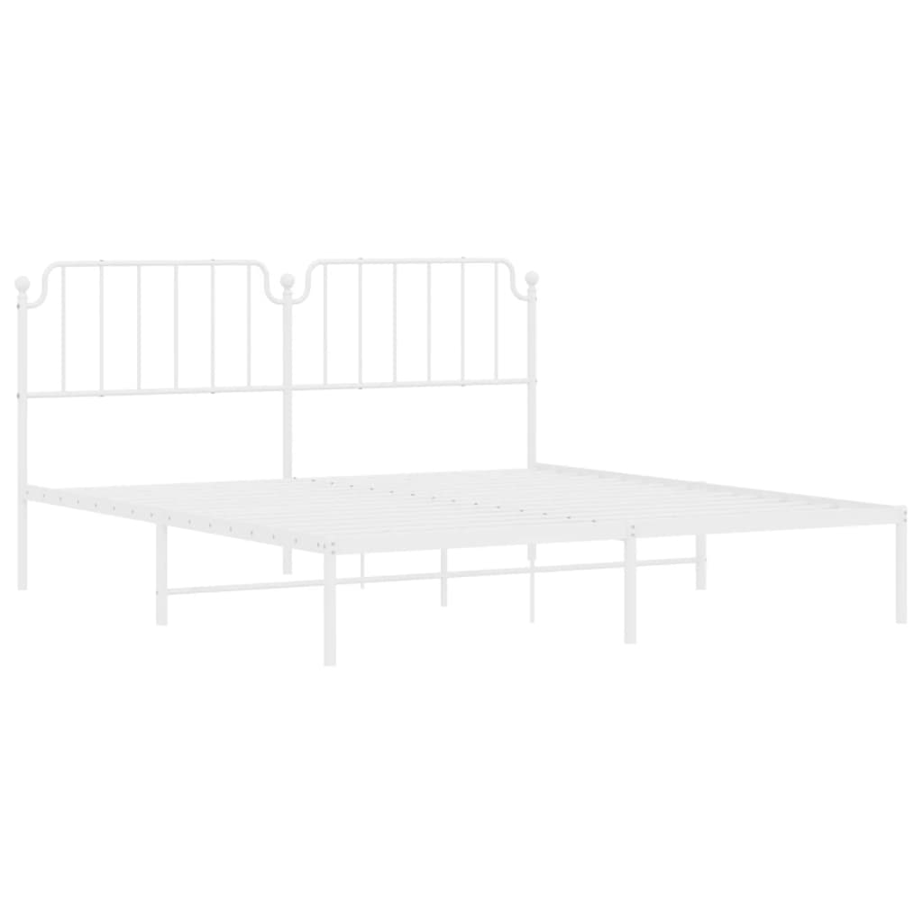White Metal Bed Frame with Headboard - 160x200cm, No Mattress