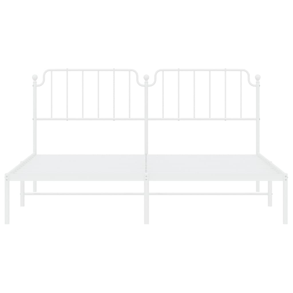White Metal Bed Frame with Headboard - 160x200cm, No Mattress
