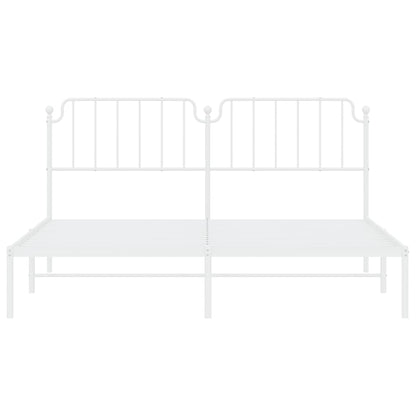 White Metal Bed Frame with Headboard - 160x200cm, No Mattress