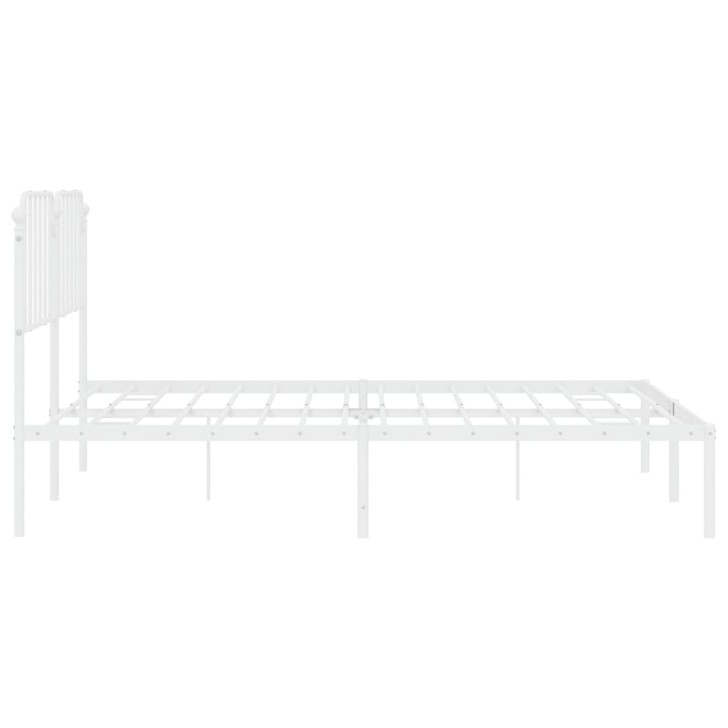 White Metal Bed Frame with Headboard - 160x200cm, No Mattress