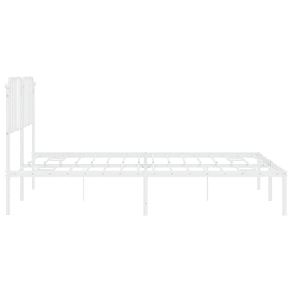 White Metal Bed Frame with Headboard - 160x200cm, No Mattress