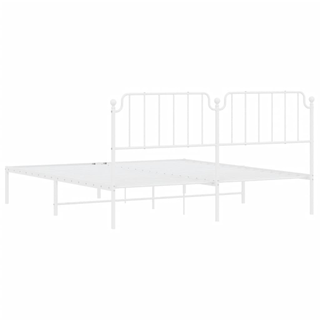 White Metal Bed Frame with Headboard - 160x200cm, No Mattress