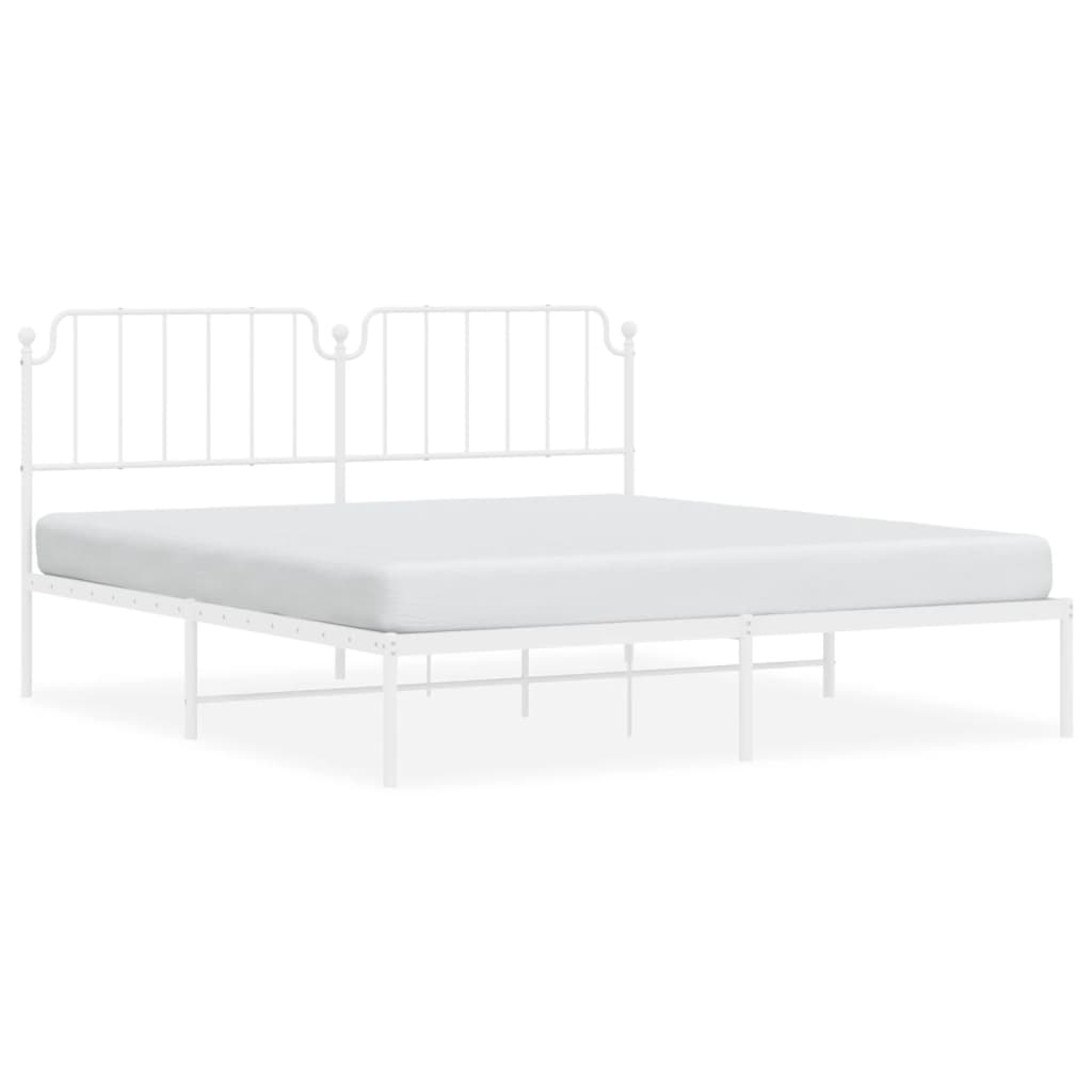 White Metal Bed Frame with Headboard 180x200cm, No Mattress
