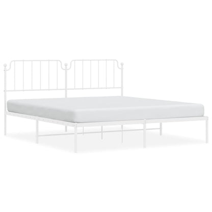 White Metal Bed Frame with Headboard 180x200cm, No Mattress