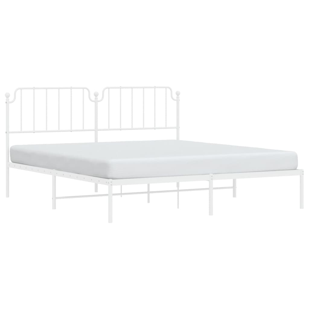 White Metal Bed Frame with Headboard 180x200cm, No Mattress
