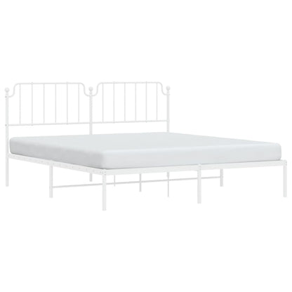 White Metal Bed Frame with Headboard 180x200cm, No Mattress