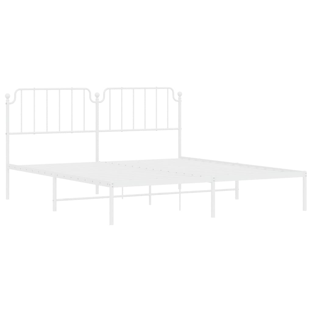 White Metal Bed Frame with Headboard 180x200cm, No Mattress