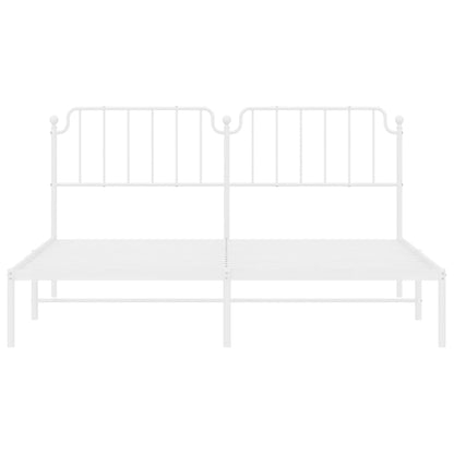 White Metal Bed Frame with Headboard 180x200cm, No Mattress