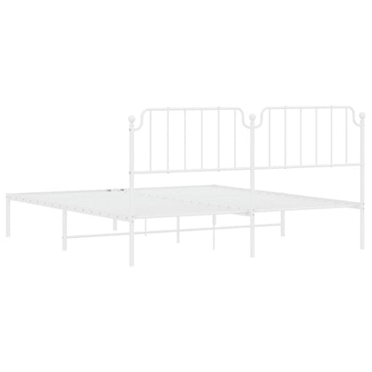 White Metal Bed Frame with Headboard 180x200cm, No Mattress