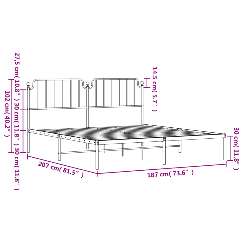 White Metal Bed Frame with Headboard 180x200cm, No Mattress