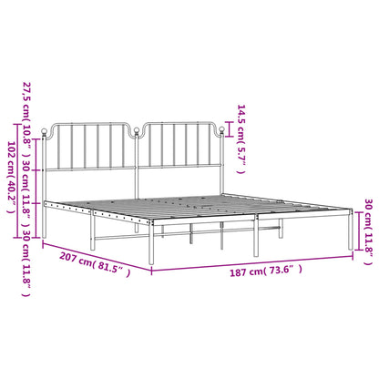 White Metal Bed Frame with Headboard 180x200cm, No Mattress