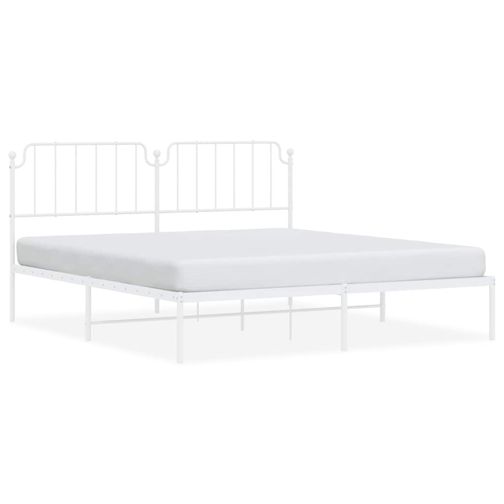 White Metal Bed Frame with Headboard - 183x213cm (No Mattress)