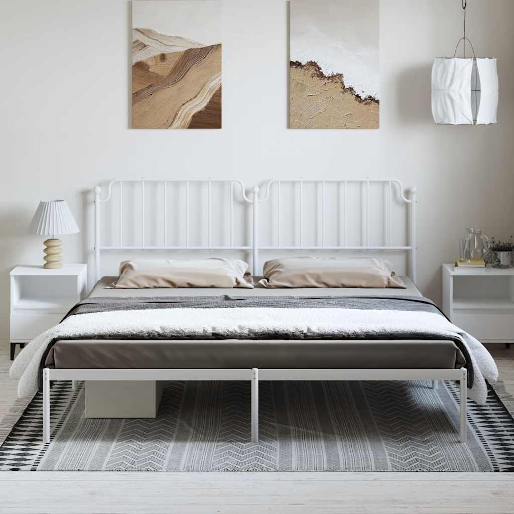 White Metal Bed Frame with Headboard - 183x213cm (No Mattress)