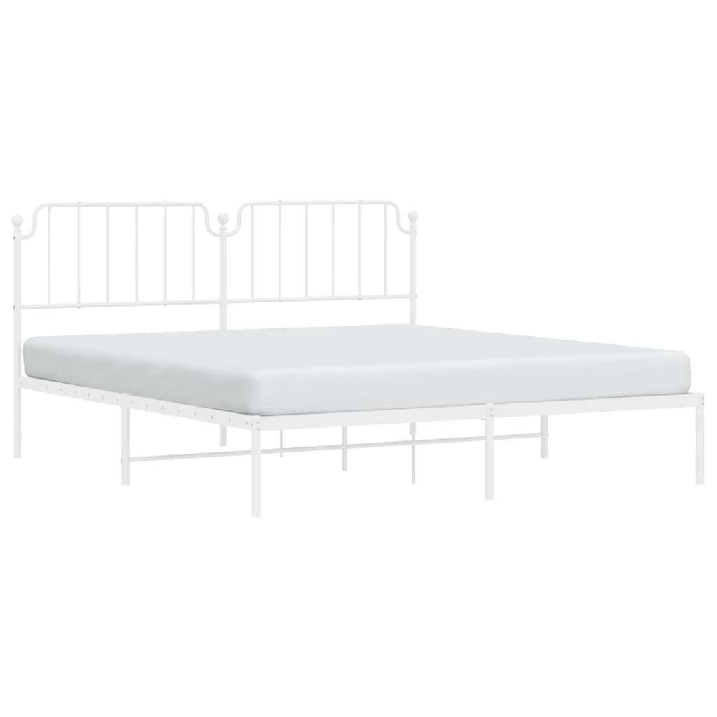 White Metal Bed Frame with Headboard - 183x213cm (No Mattress)