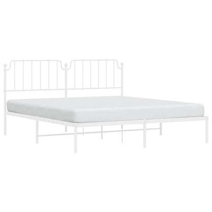 White Metal Bed Frame with Headboard - 183x213cm (No Mattress)