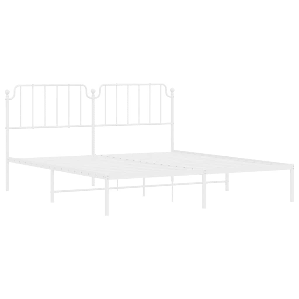 White Metal Bed Frame with Headboard - 183x213cm (No Mattress)