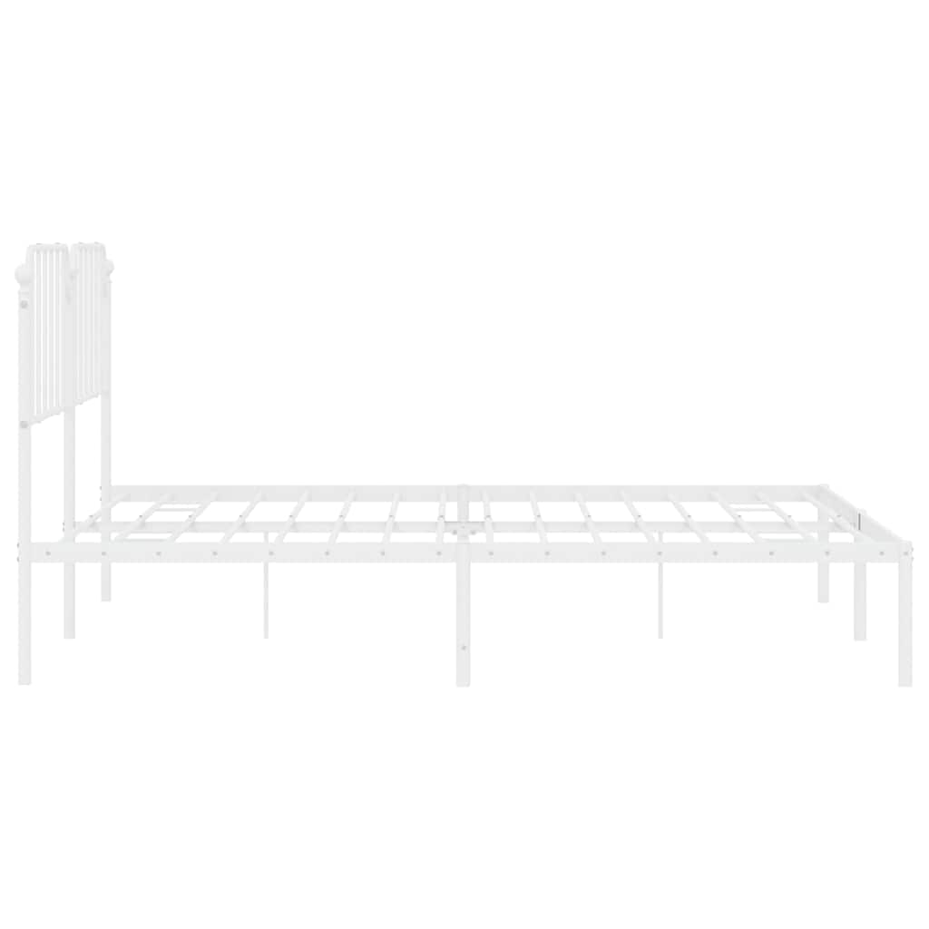 White Metal Bed Frame with Headboard - 183x213cm (No Mattress)