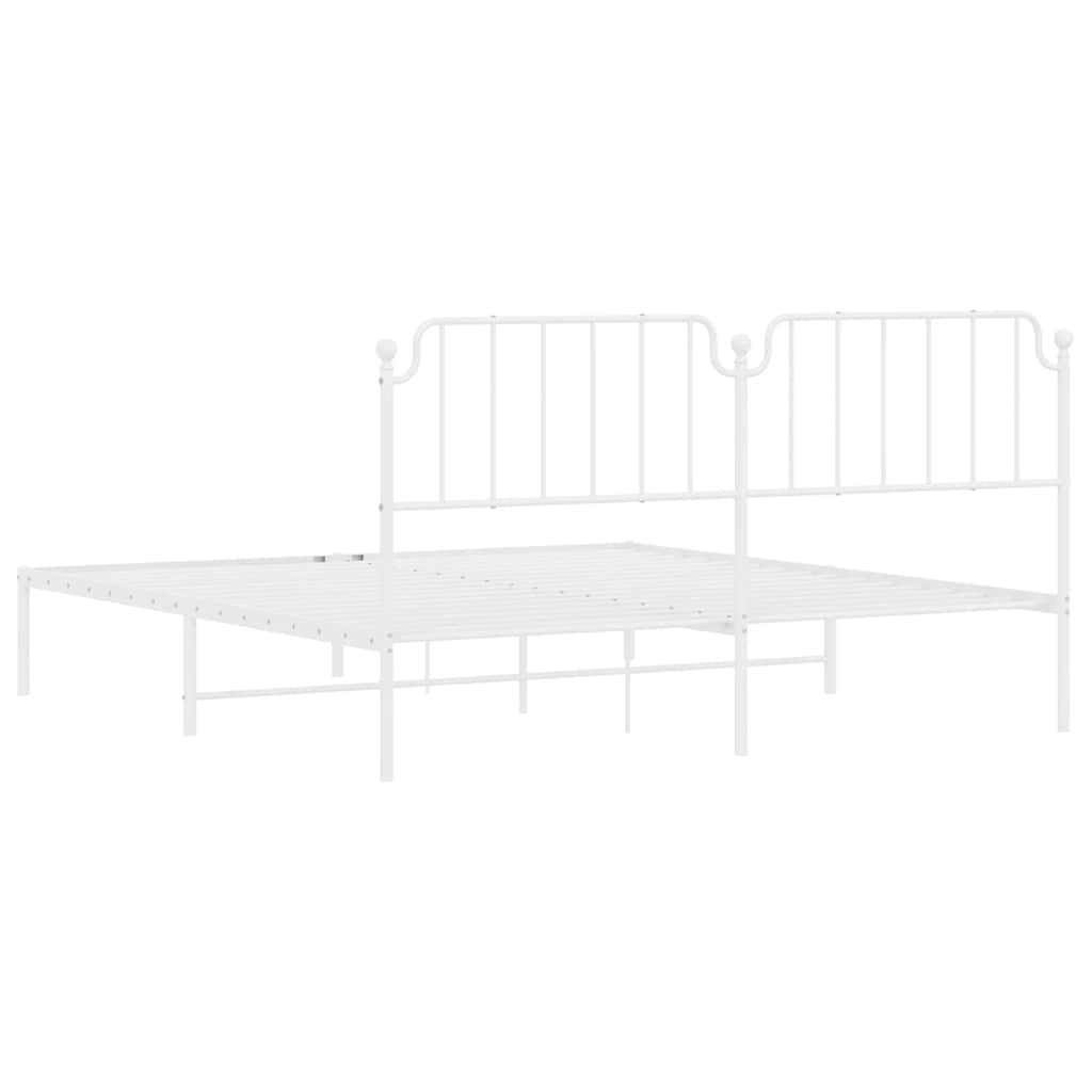 White Metal Bed Frame with Headboard - 183x213cm (No Mattress)
