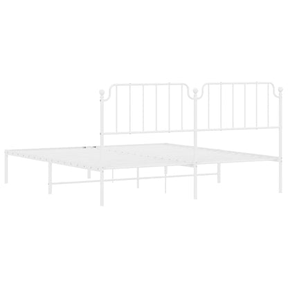 White Metal Bed Frame with Headboard - 183x213cm (No Mattress)