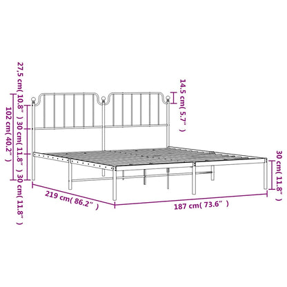 White Metal Bed Frame with Headboard - 183x213cm (No Mattress)