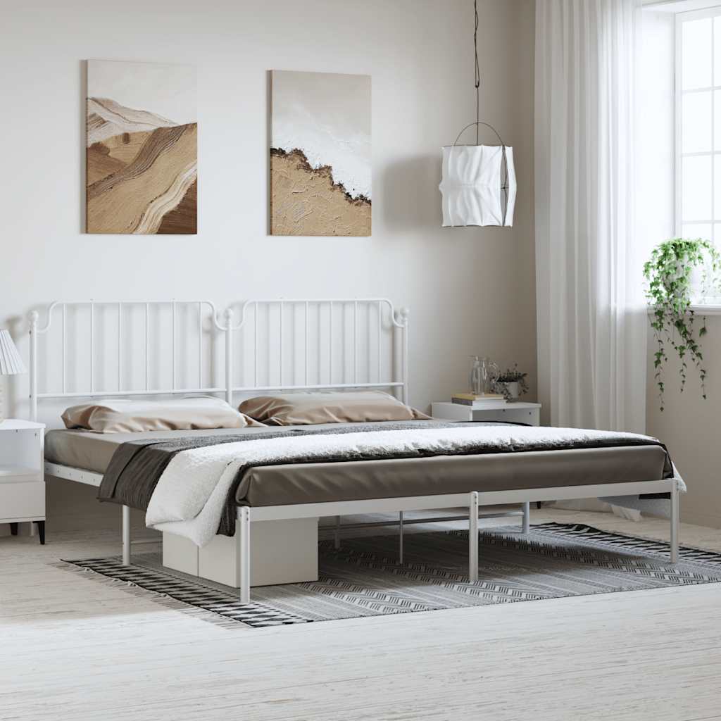 White Metal Bed Frame with Headboard - 183x213cm (No Mattress)