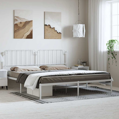 White Metal Bed Frame with Headboard - 183x213cm (No Mattress)