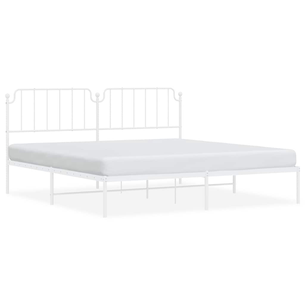 Elegant White Metal Bed Frame with Headboard, 193x203cm