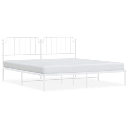 Elegant White Metal Bed Frame with Headboard, 193x203cm