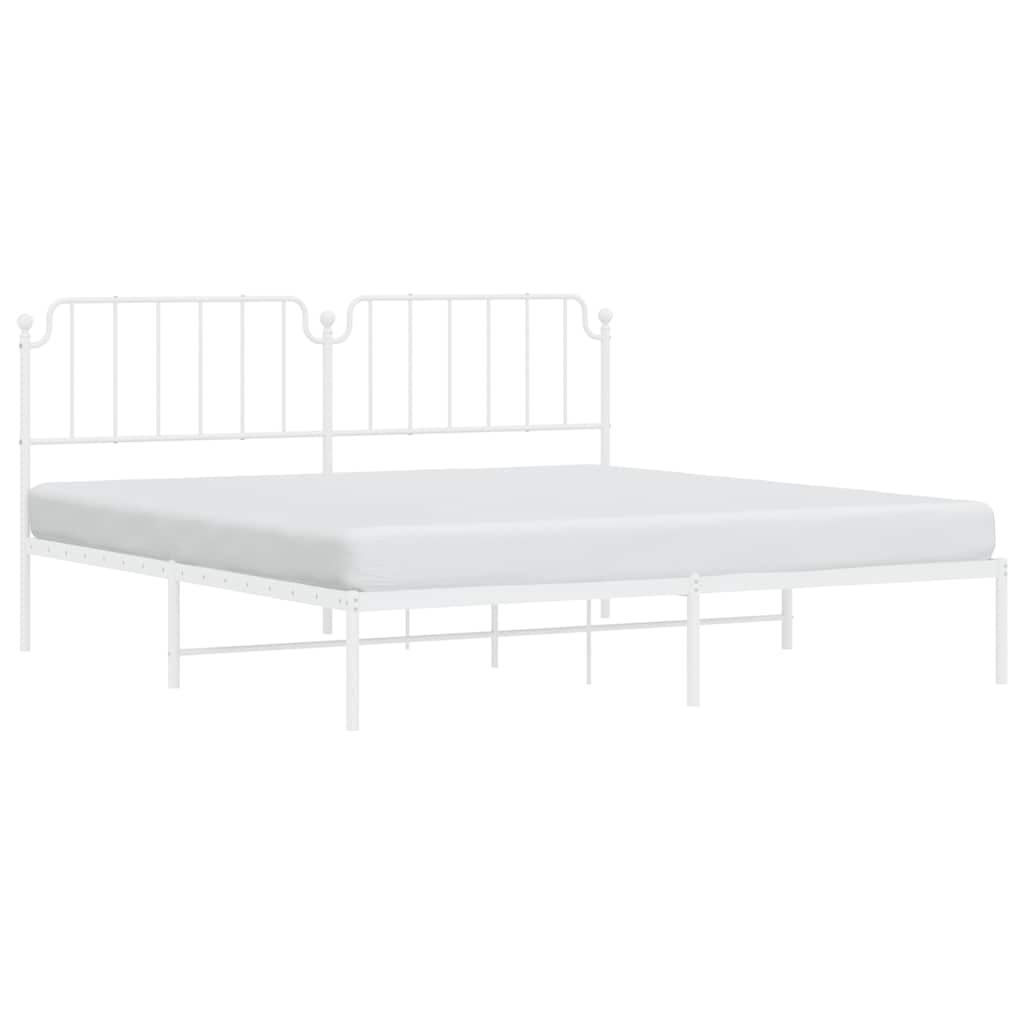 Elegant White Metal Bed Frame with Headboard, 193x203cm