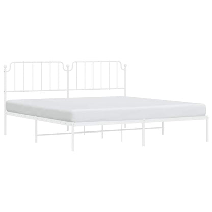 Elegant White Metal Bed Frame with Headboard, 193x203cm