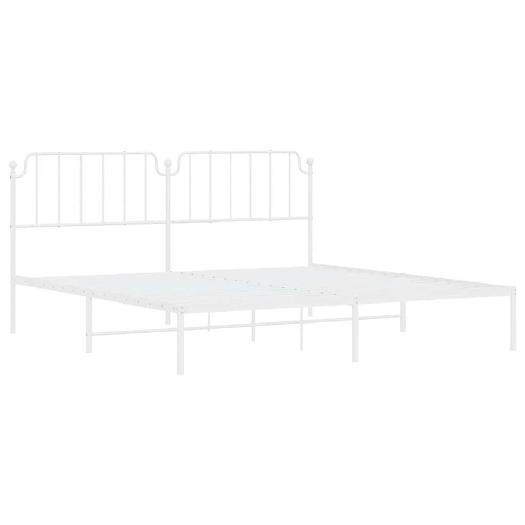 Elegant White Metal Bed Frame with Headboard, 193x203cm