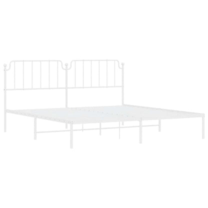 Elegant White Metal Bed Frame with Headboard, 193x203cm