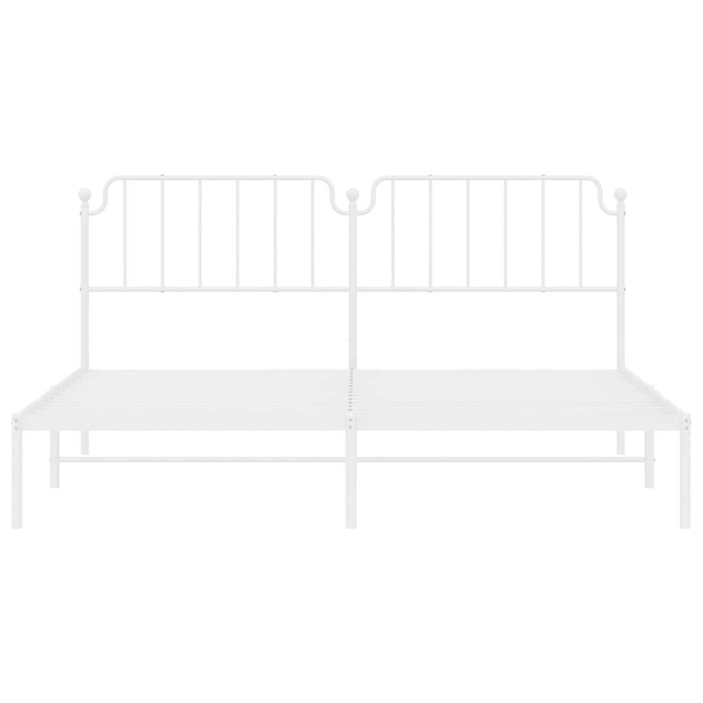 Elegant White Metal Bed Frame with Headboard, 193x203cm