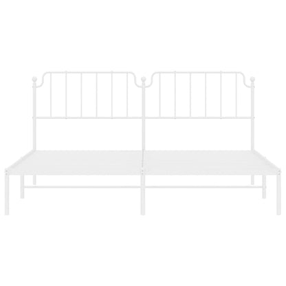 Elegant White Metal Bed Frame with Headboard, 193x203cm