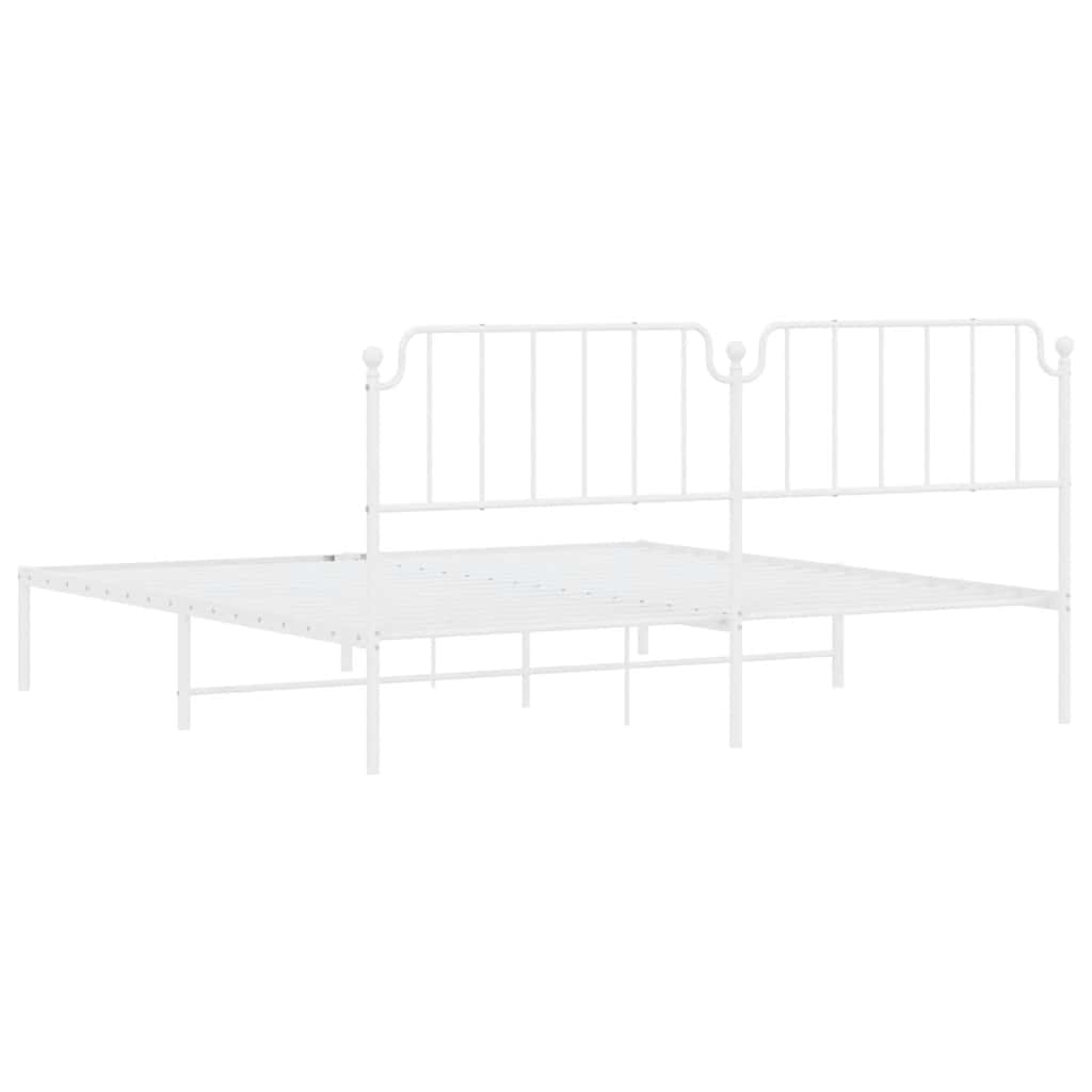 Elegant White Metal Bed Frame with Headboard, 193x203cm