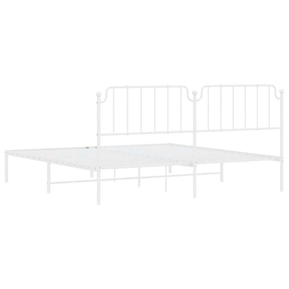 Elegant White Metal Bed Frame with Headboard, 193x203cm