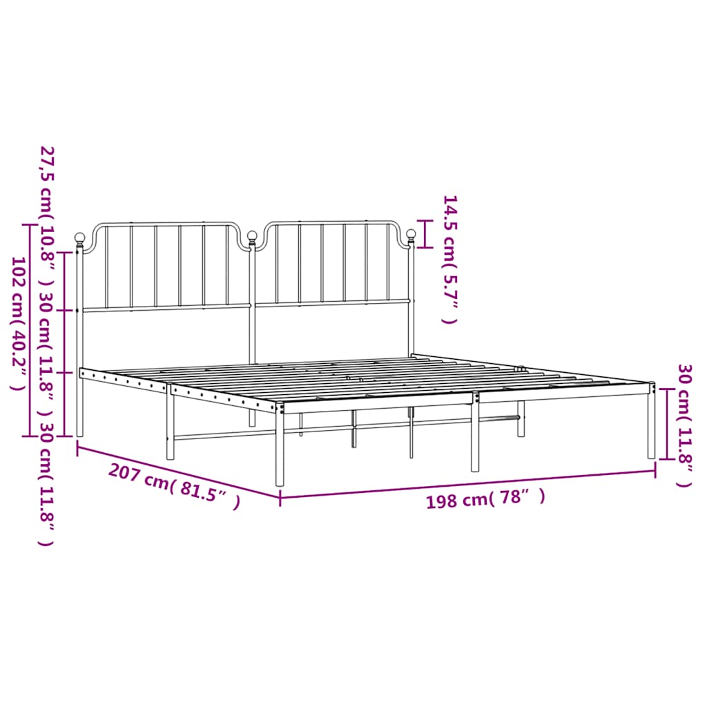 Elegant White Metal Bed Frame with Headboard, 193x203cm