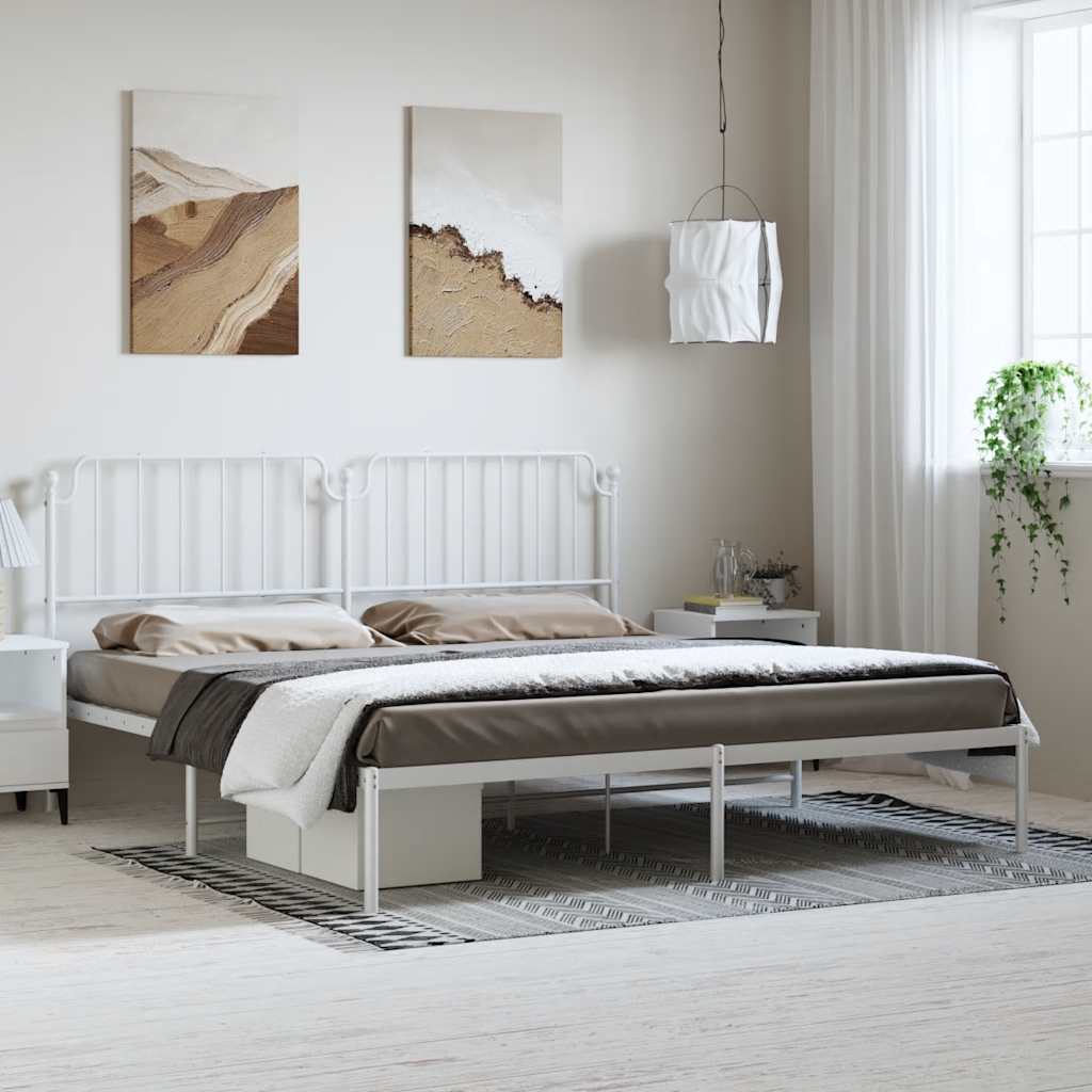Elegant White Metal Bed Frame with Headboard, 193x203cm