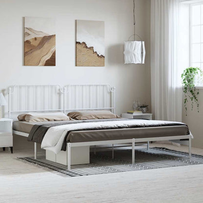 Elegant White Metal Bed Frame with Headboard, 193x203cm